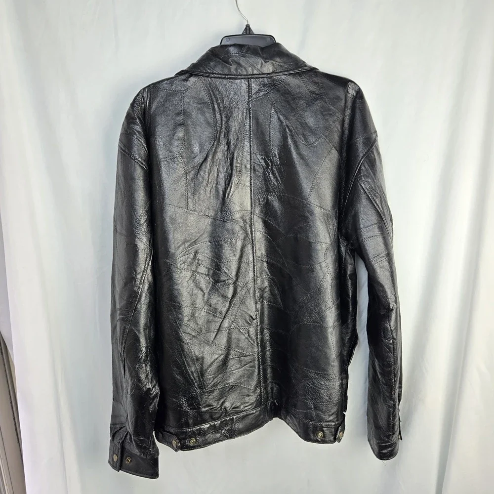 Vintage 80s Leather And Soul Genuine Jacket Patchwork Mens XL Black Retro Edgy
